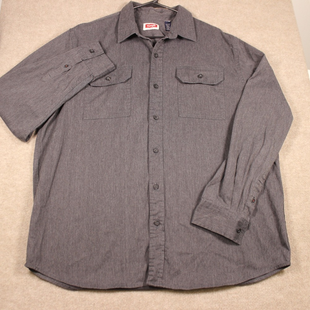 Wrangler Mens XL Gray Long Sleeve Button Down Shirt Stretch Pockets 112324404